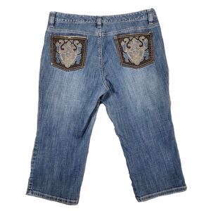 Michael Kors Womens 12 P (Fits 35x21) Jeans Embroidered Cropped Blue Denim Pants